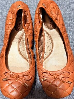 me too Cognac Quilted Ballet Flats with Bow Accent
